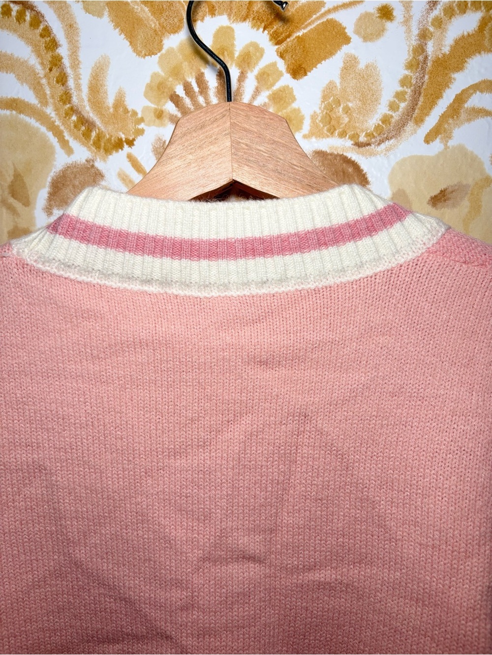 NWT Pink Cable Knit Varsity Cardigan | Oversized Preppy Cottagecore Sweater - Picture 8 of 10
